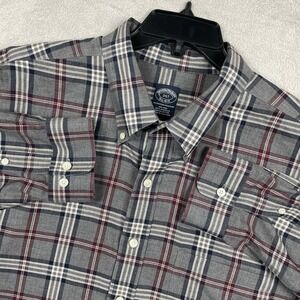 Brooks Brothers Shirt Mens 2XLT Tall Gray Red Plaid Button Down Preppy Non Iron